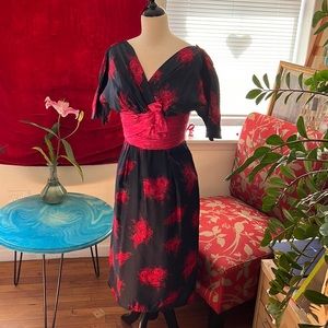 Vintage 1960’s Black dress with Red Rose Floral Print